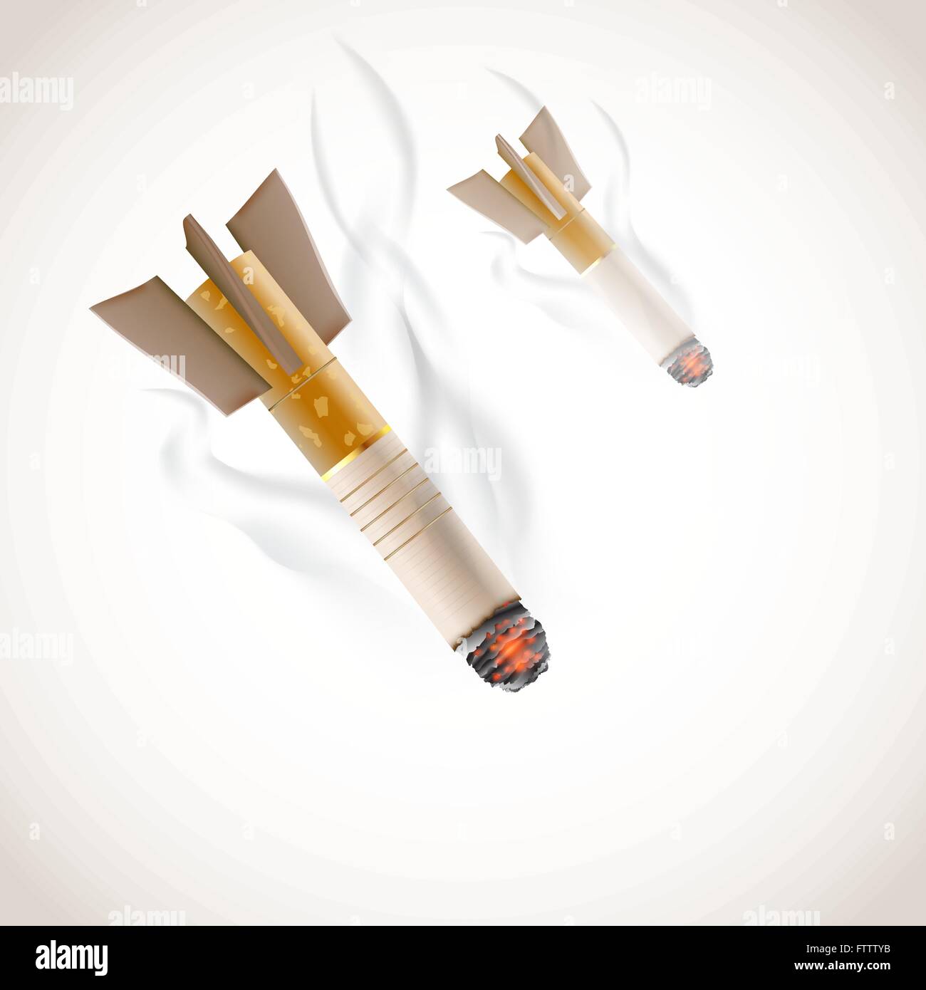 No smoking conceptual illustration with cigarettes falling as bombs with smoke. Vector Stock Vector