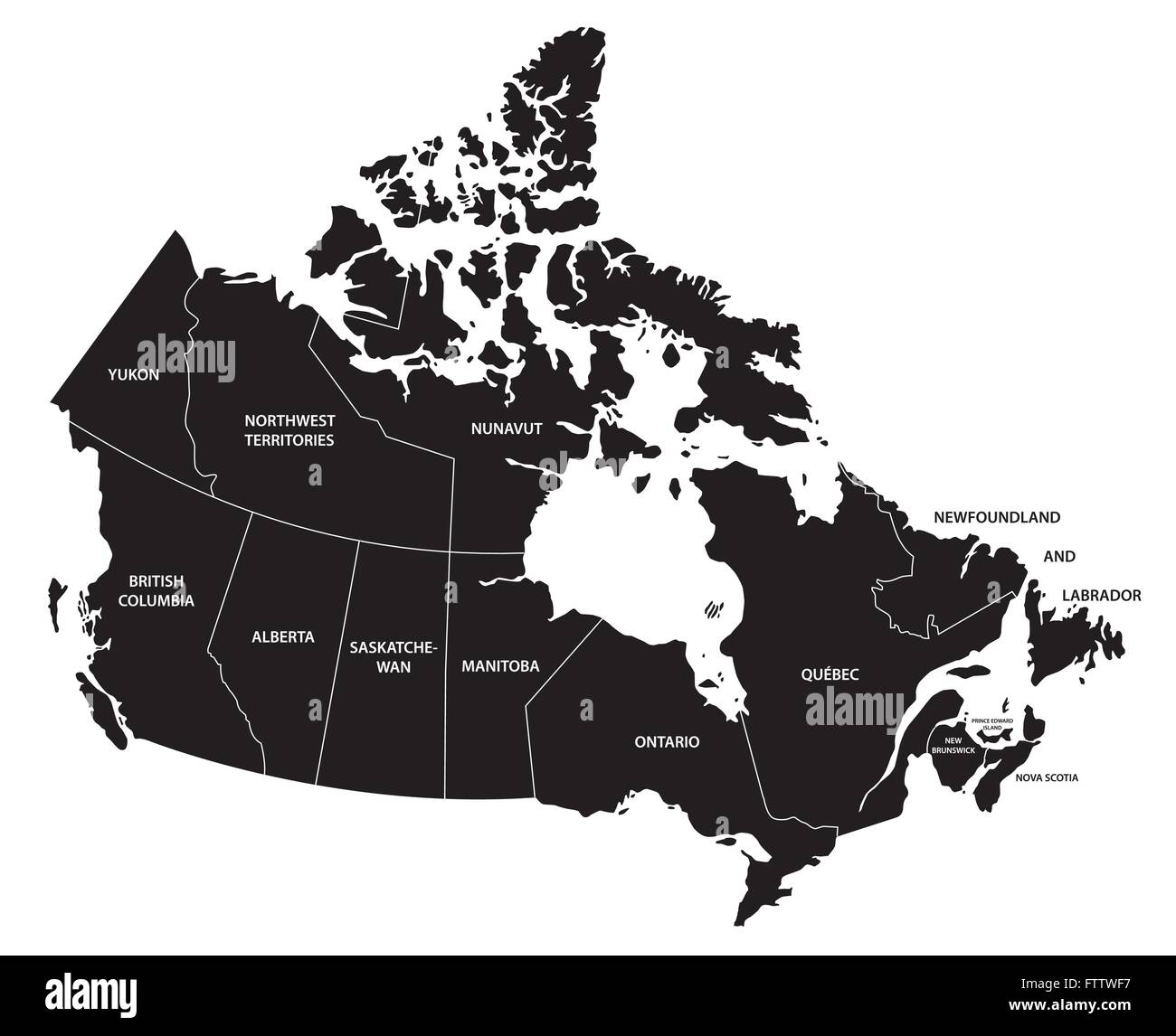 canada administrative map in black and white Stock Vector