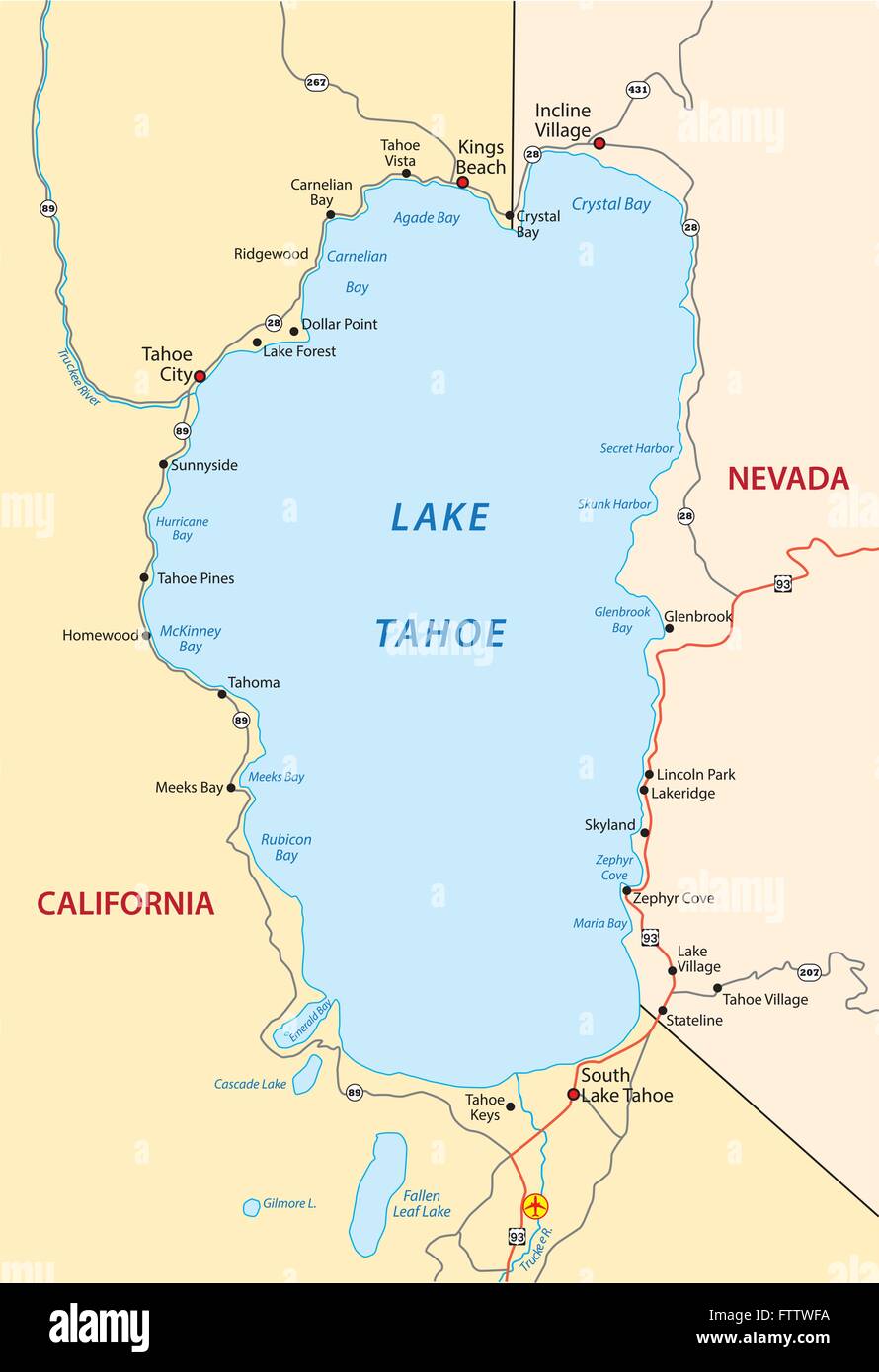 Lake Tahoe map Stock Vector