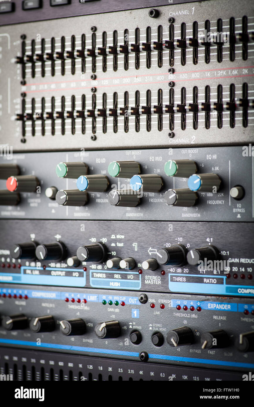 Color image of many buttons in a sound recording studio Stock Photo Alamy