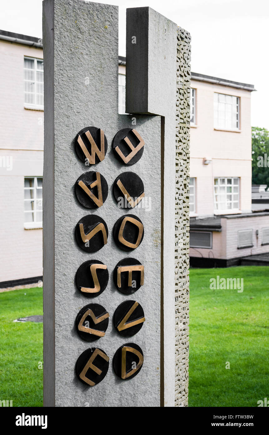 Enigmatic memorial to the veteran codebreakers at Bletchley Park UK Stock Photo
