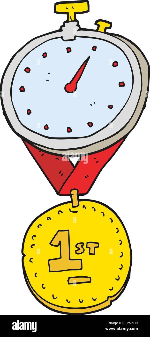 freehand drawn cartoon stopwatch and medal Stock Vector