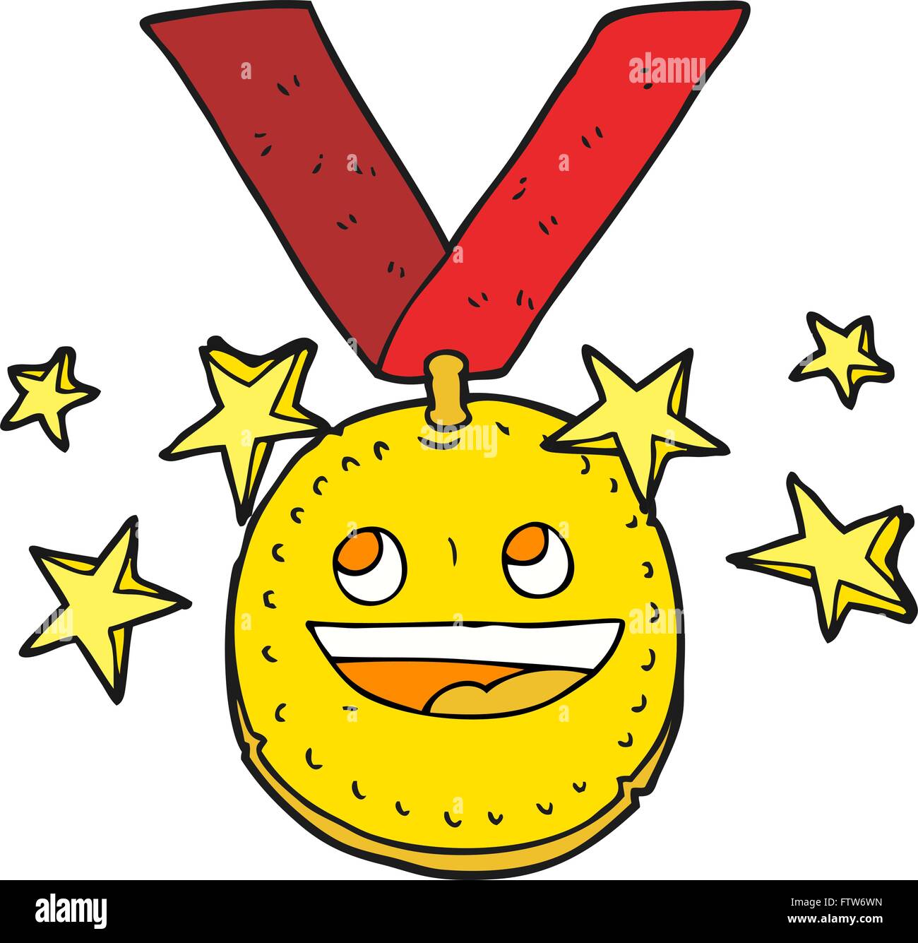 freehand drawn cartoon happy sports medal Stock Vector