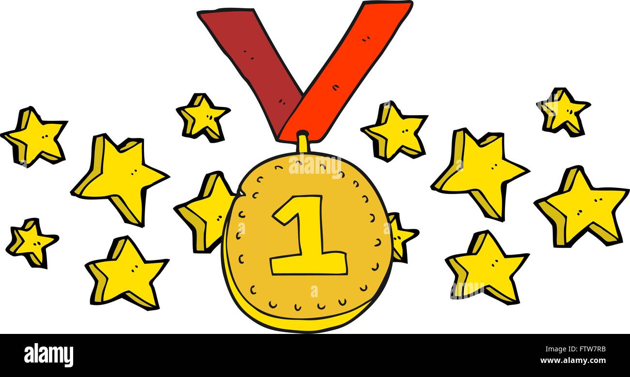 freehand drawn cartoon first place medal Stock Vector