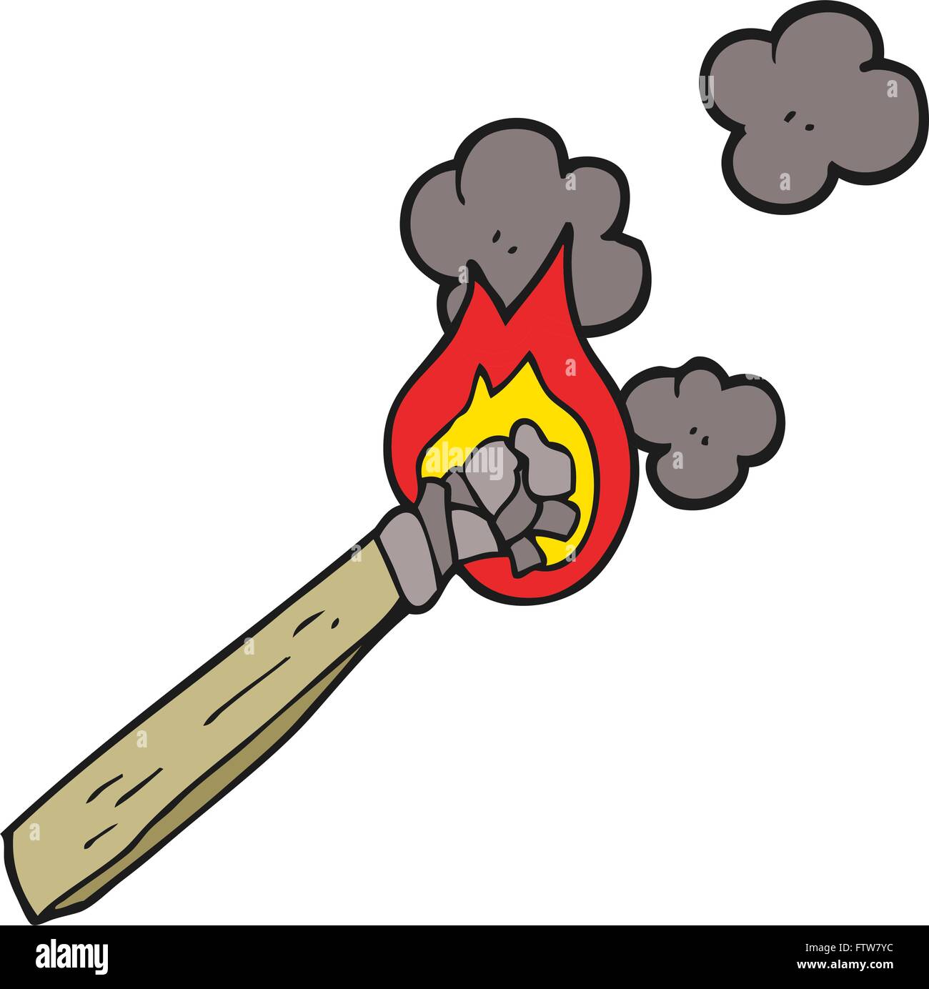 freehand drawn cartoon burning wood torch Stock Vector