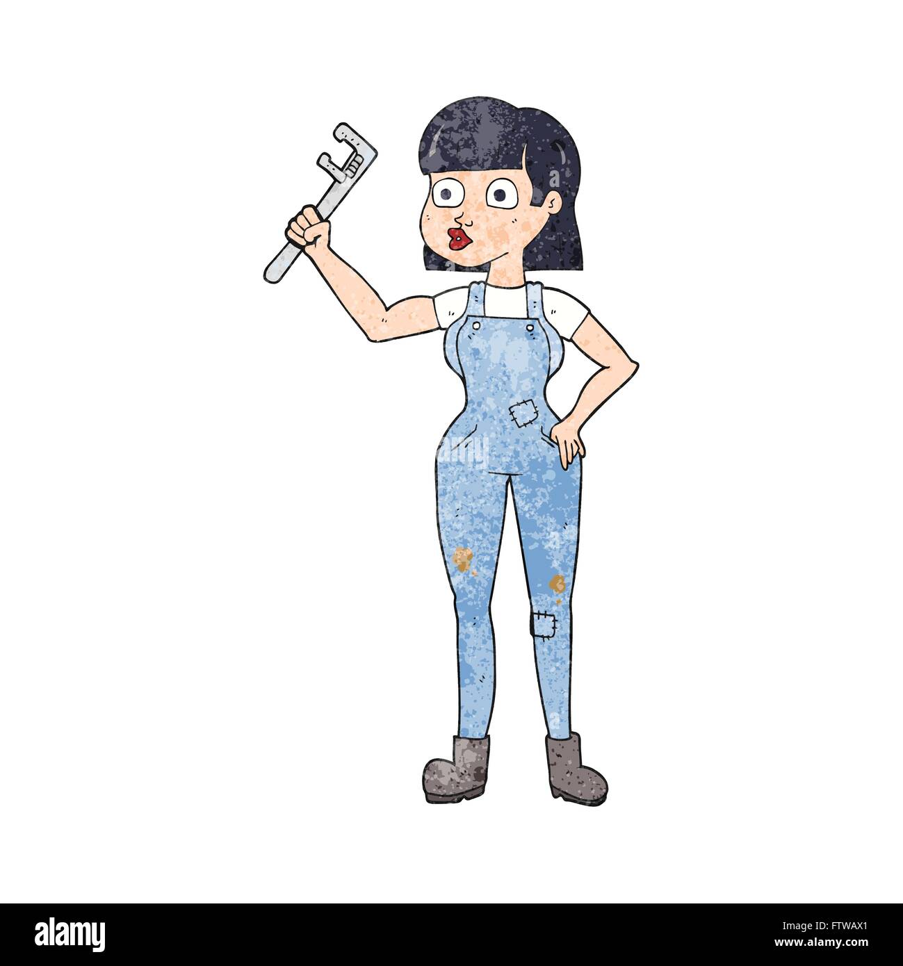 freehand textured cartoon female plumber Stock Vector