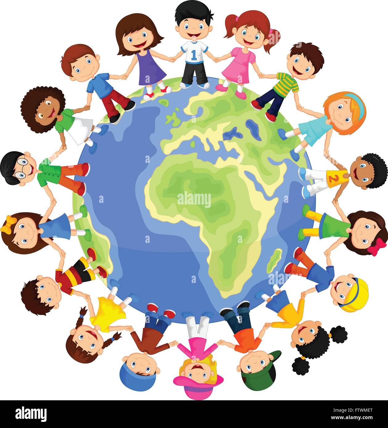 Circle of happy children different races Stock Vector