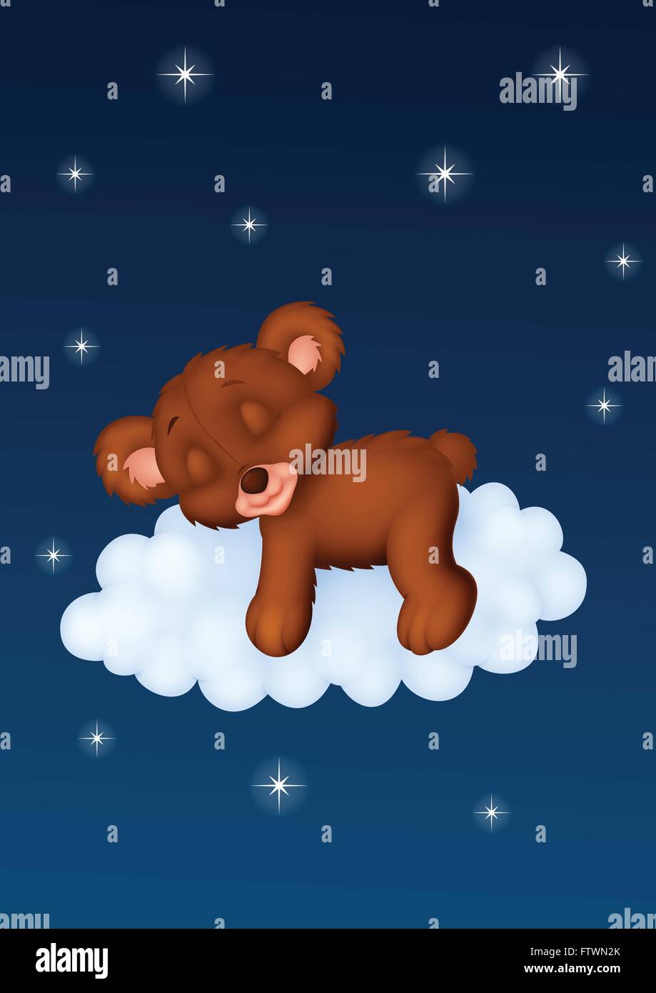 Baby bear sleeping on the cloud Stock Vector Image & Art - Alamy