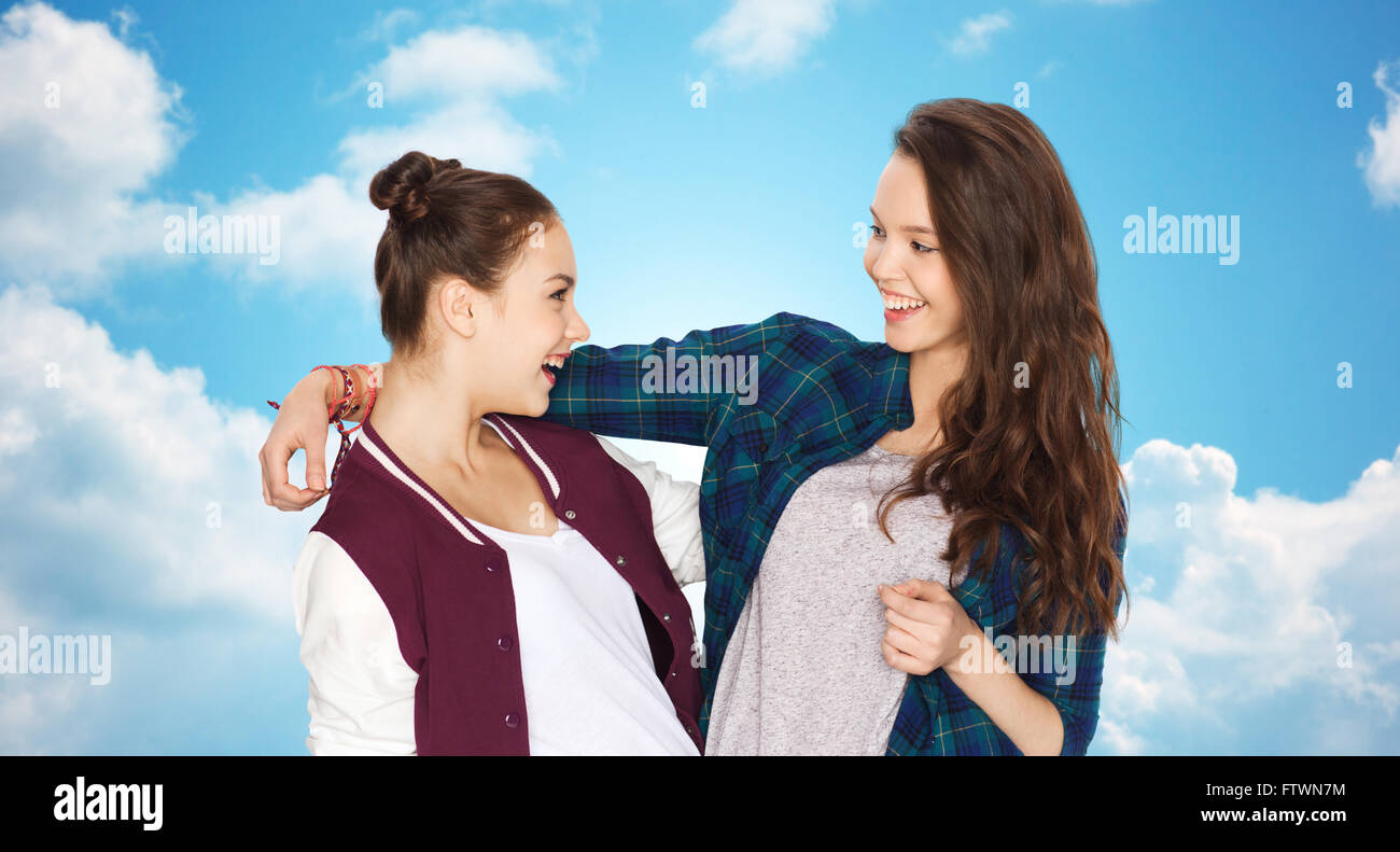 happy smiling pretty teenage girls hugging Stock Photo - Alamy