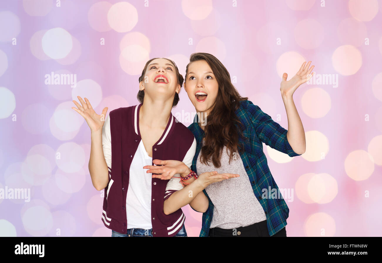 happy smiling pretty teenage girls having fun Stock Photo - Alamy