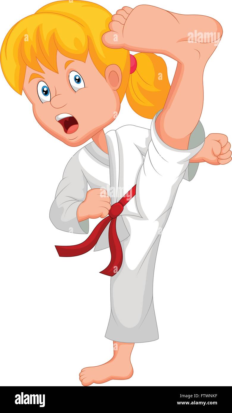 Young girl training karate Stock Vector