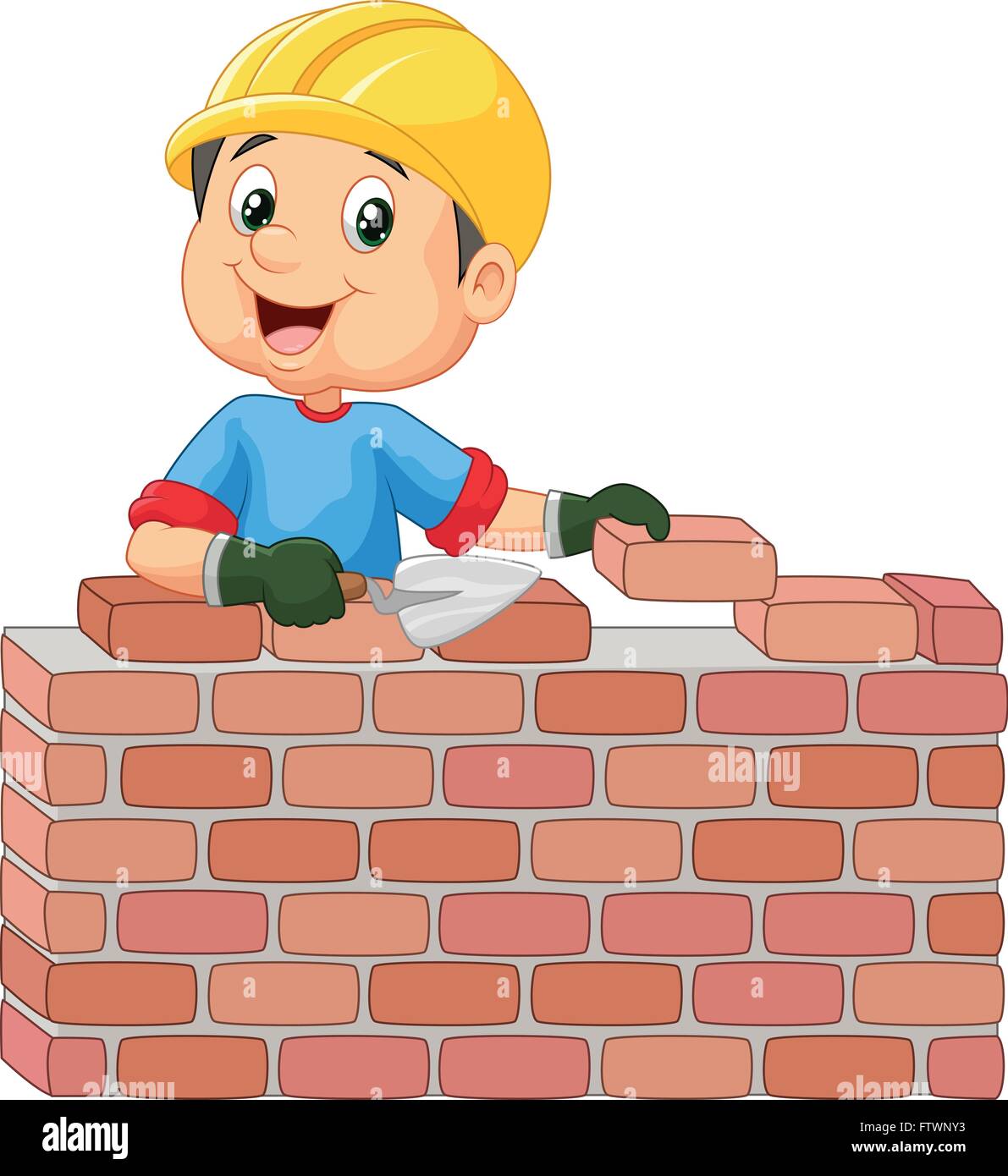 Construction worker laying bricks Stock Vector