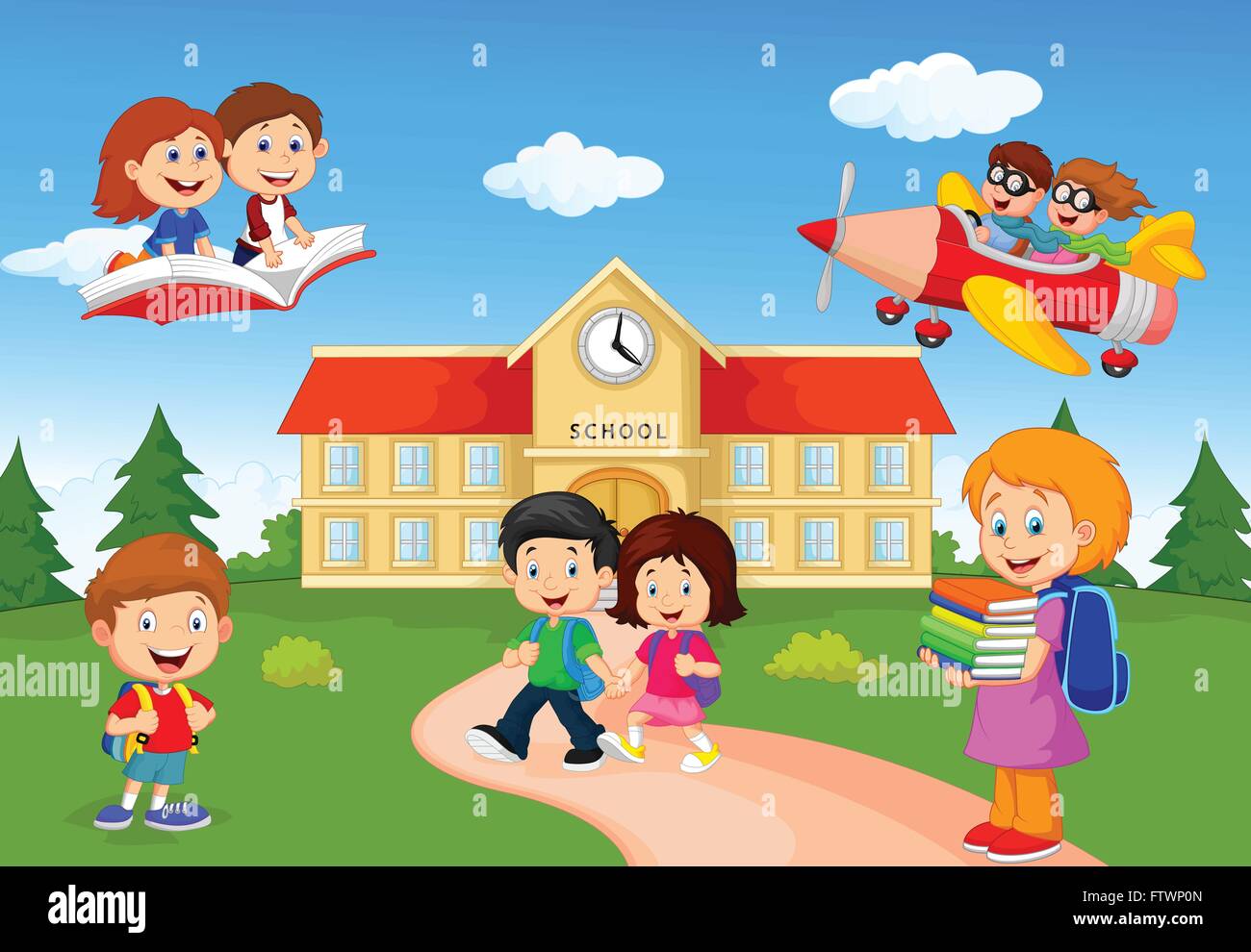 Happy cartoon school children Stock Vector Image & Art - Alamy