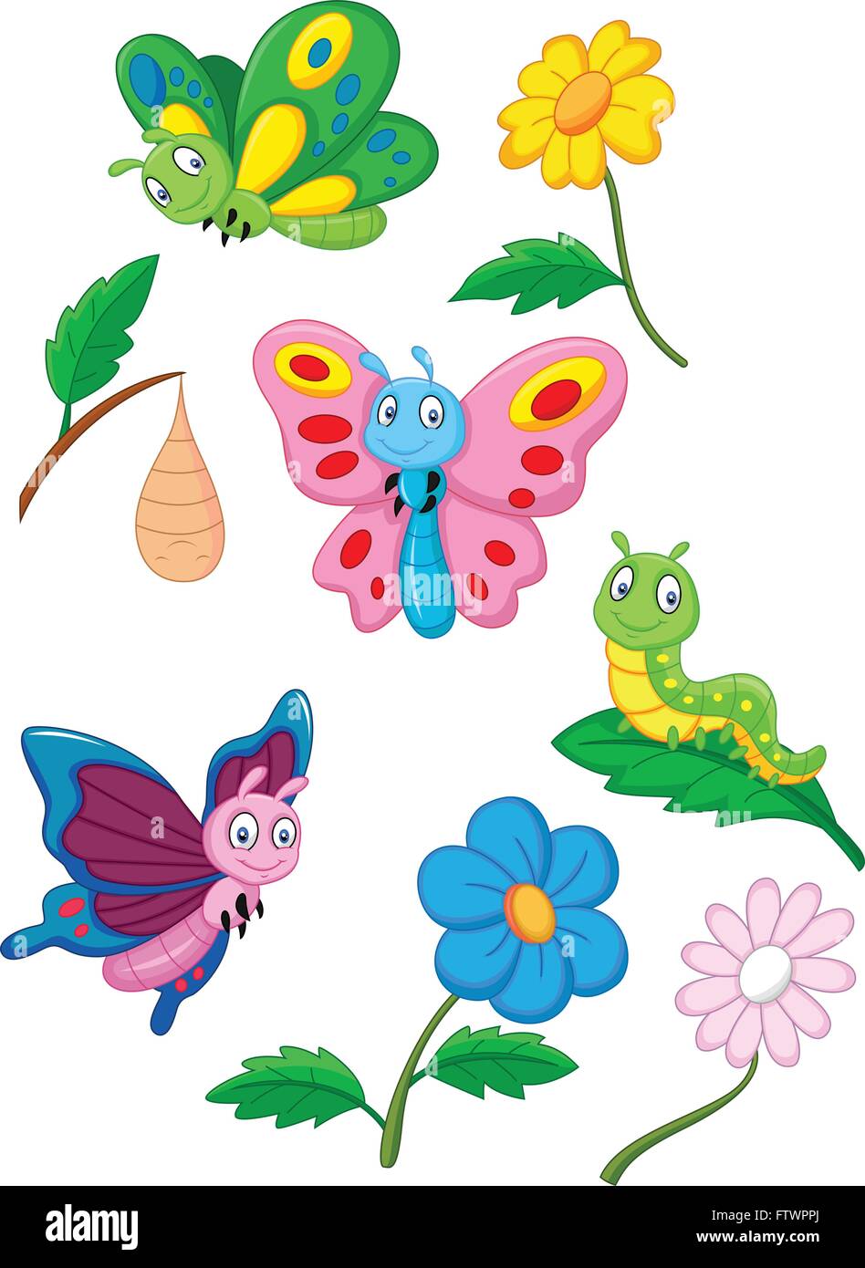 Cartoon butterfly, caterpillar and cocoon Stock Vector Image & Art Alamy