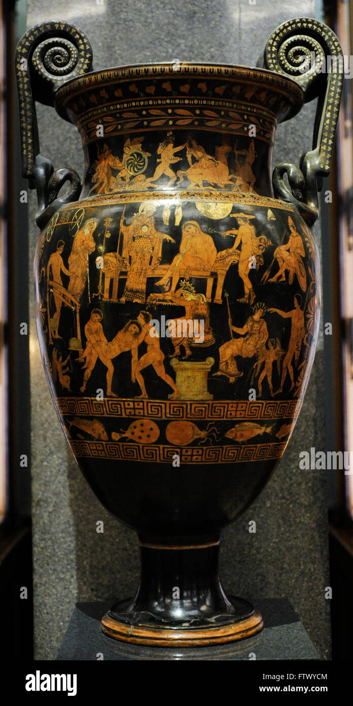 Greek art. Red-figure volute-krater. Ransom of Hector (Trojan War). Apulia, Southern Italy. Ca. 350 BC. The Lycurgus painter. Clay. The State Hermitage Museum. Saint Petersburg. Russia. Stock Photo