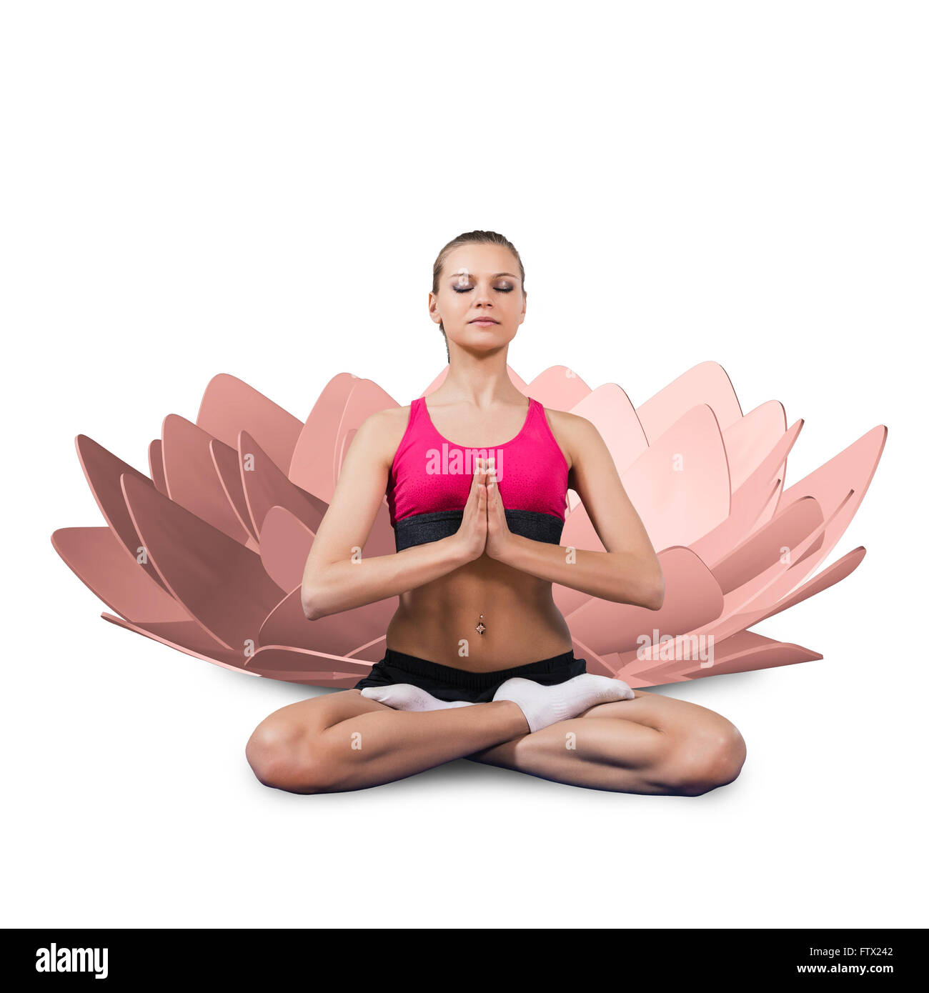 Woman sitting in yoga pose and meditating Stock Photo