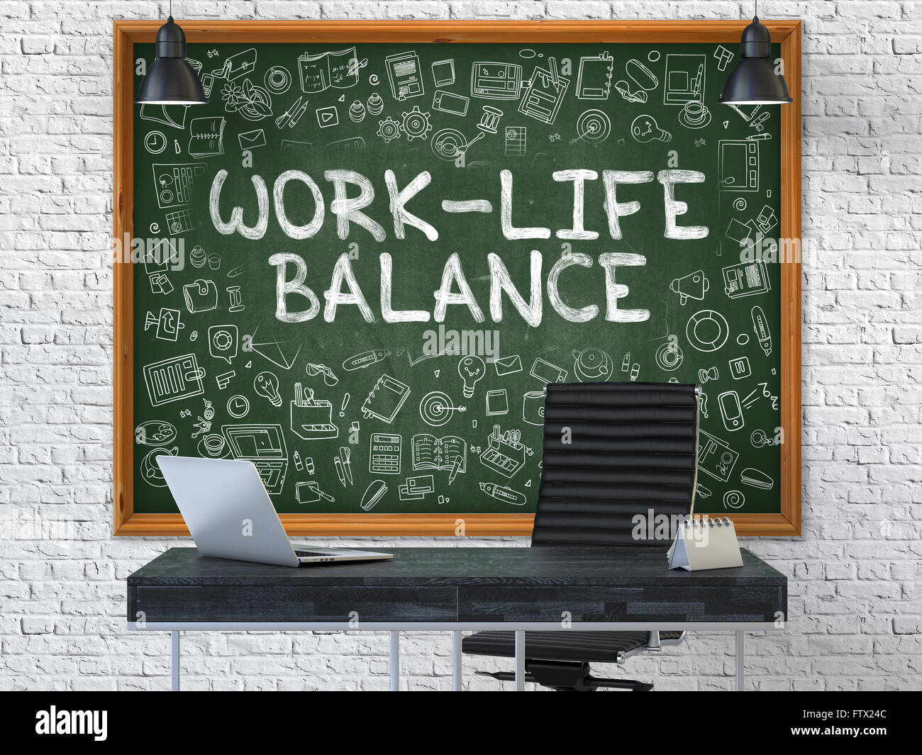 Work-Life Balance on Chalkboard in the Office. Stock Photo