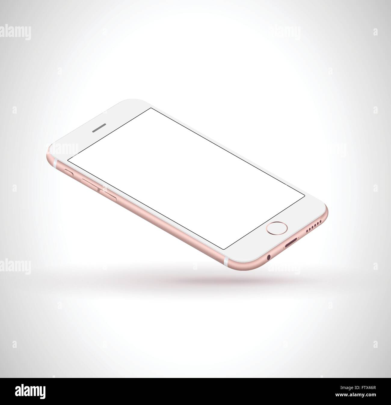 New realistic mobile phone smartphone iphon style mockup with pink screen isolated on white background. Vector illustration. Stock Vector