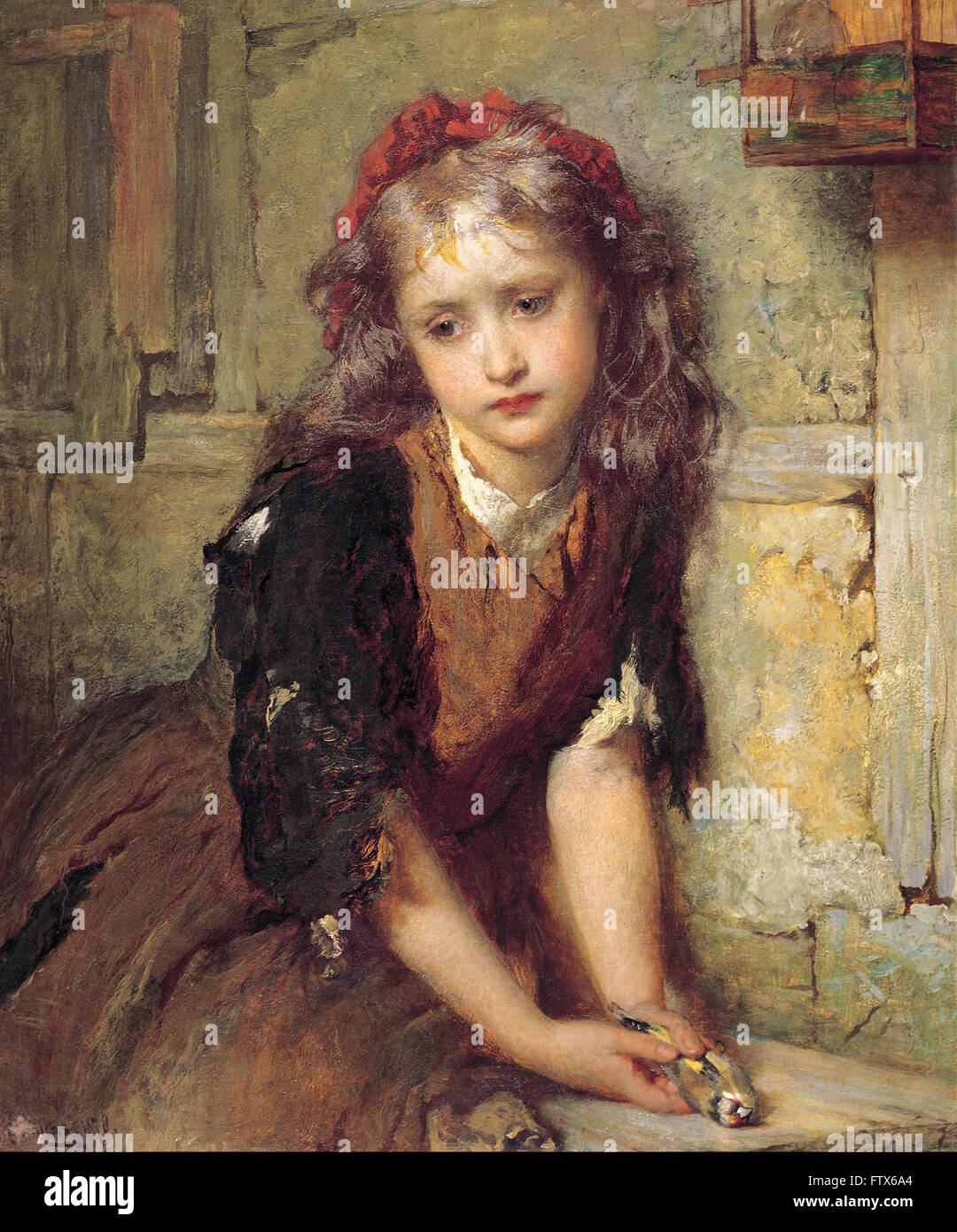 George Elgar Hicks - The dead goldfinch ( All that was left to love) Stock Photo