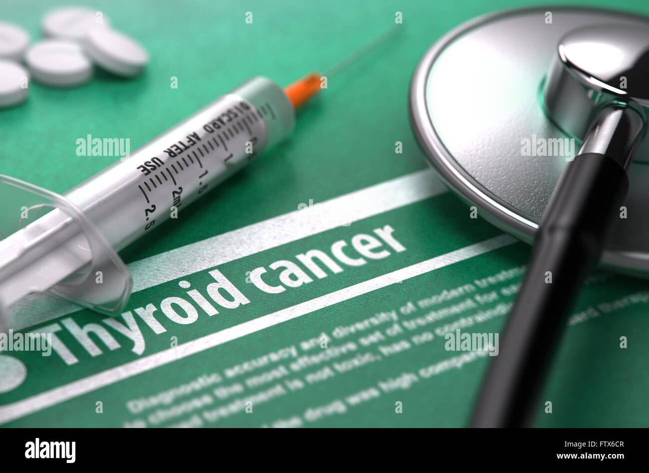 Thyroid Cancer. Medical Concept on Green Background. Stock Photo