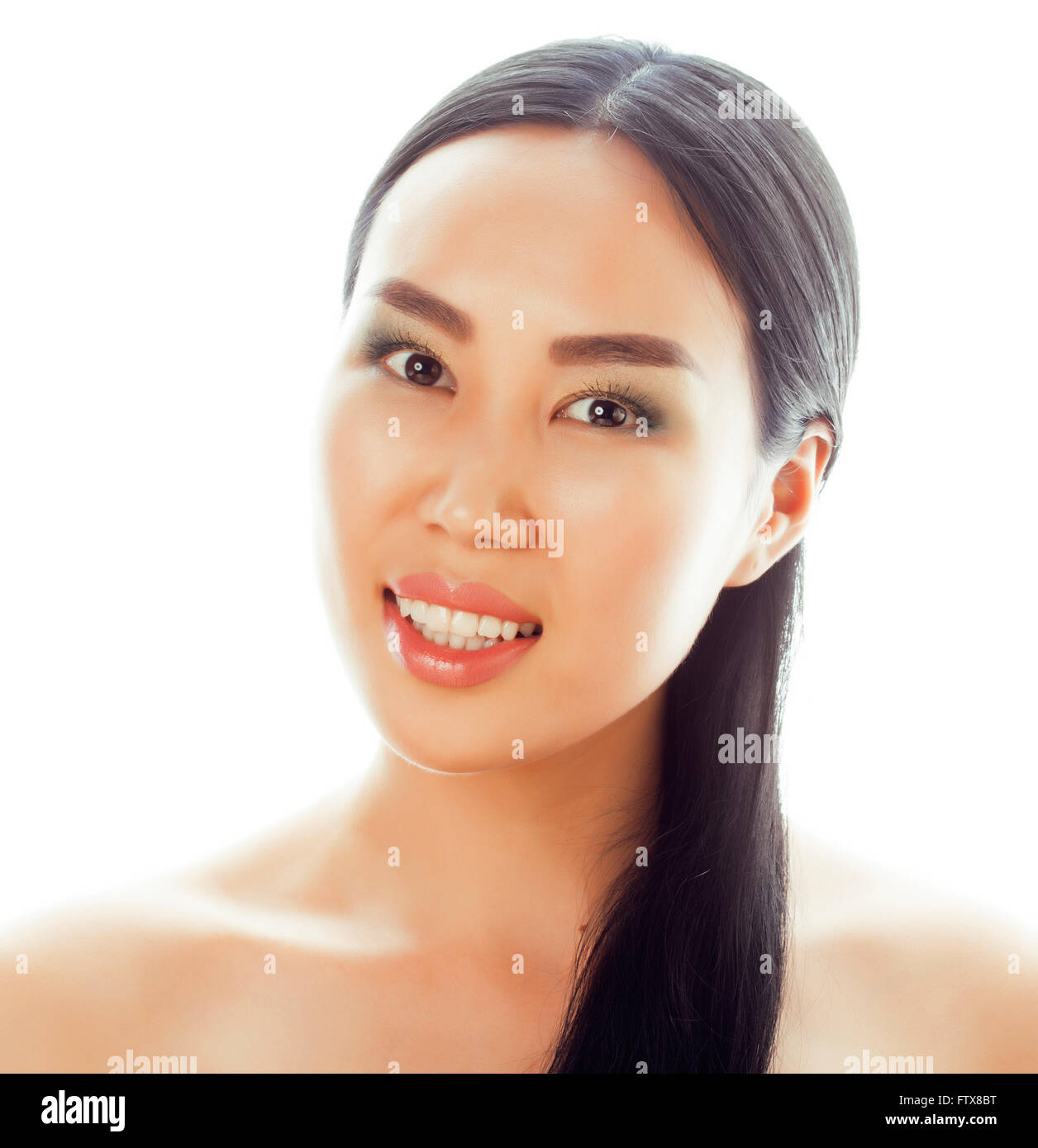 Asian woman beauty face closeup portrait. Beautiful attractive mixed ...