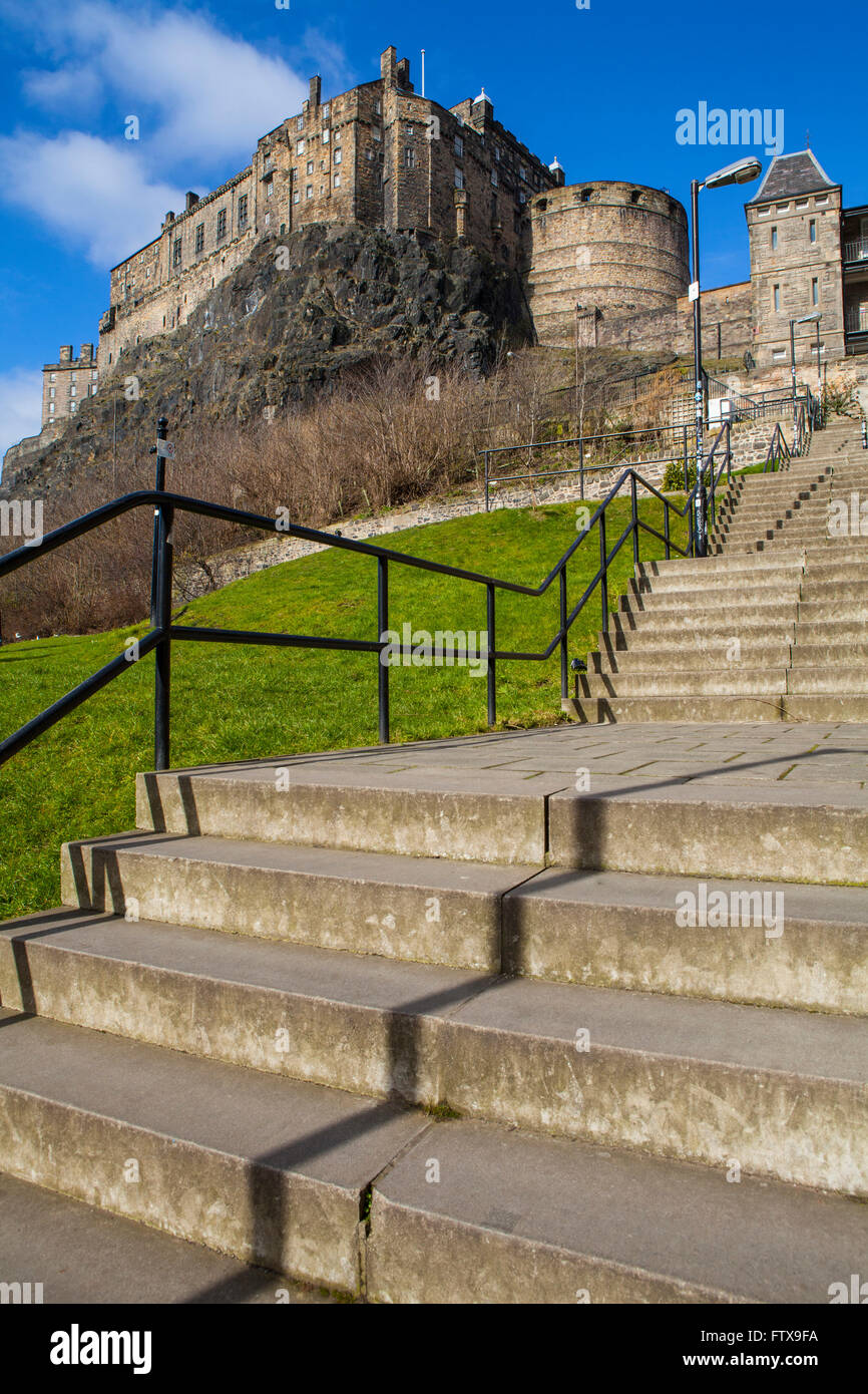 A view of Edinburgh Castle and Grannys Green Steps in Edinburgh