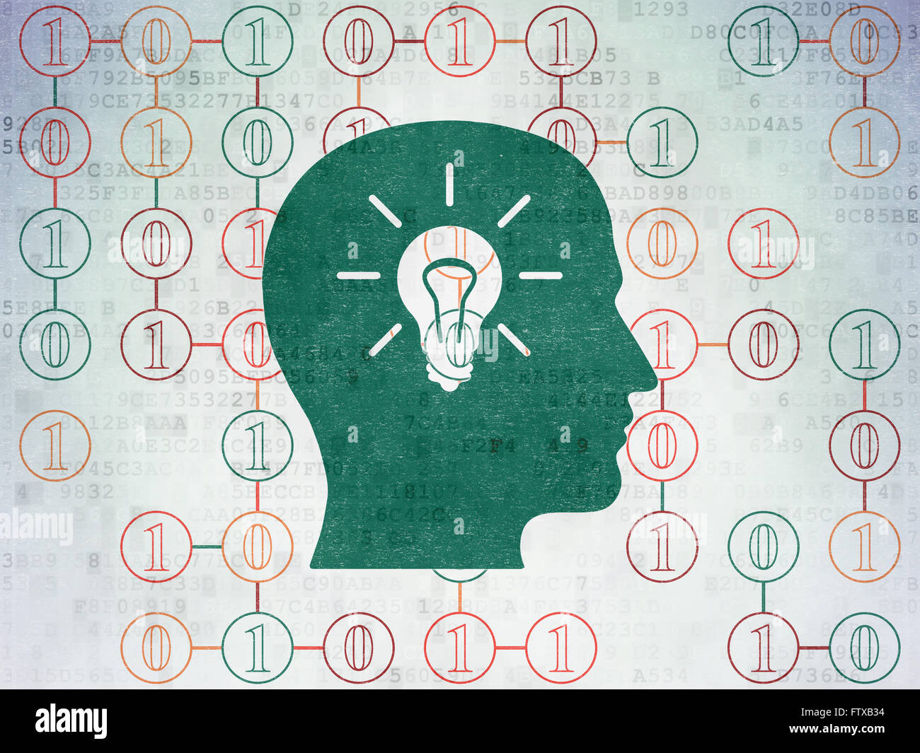 Finance concept: Head With Light Bulb on Digital Paper background Stock ...