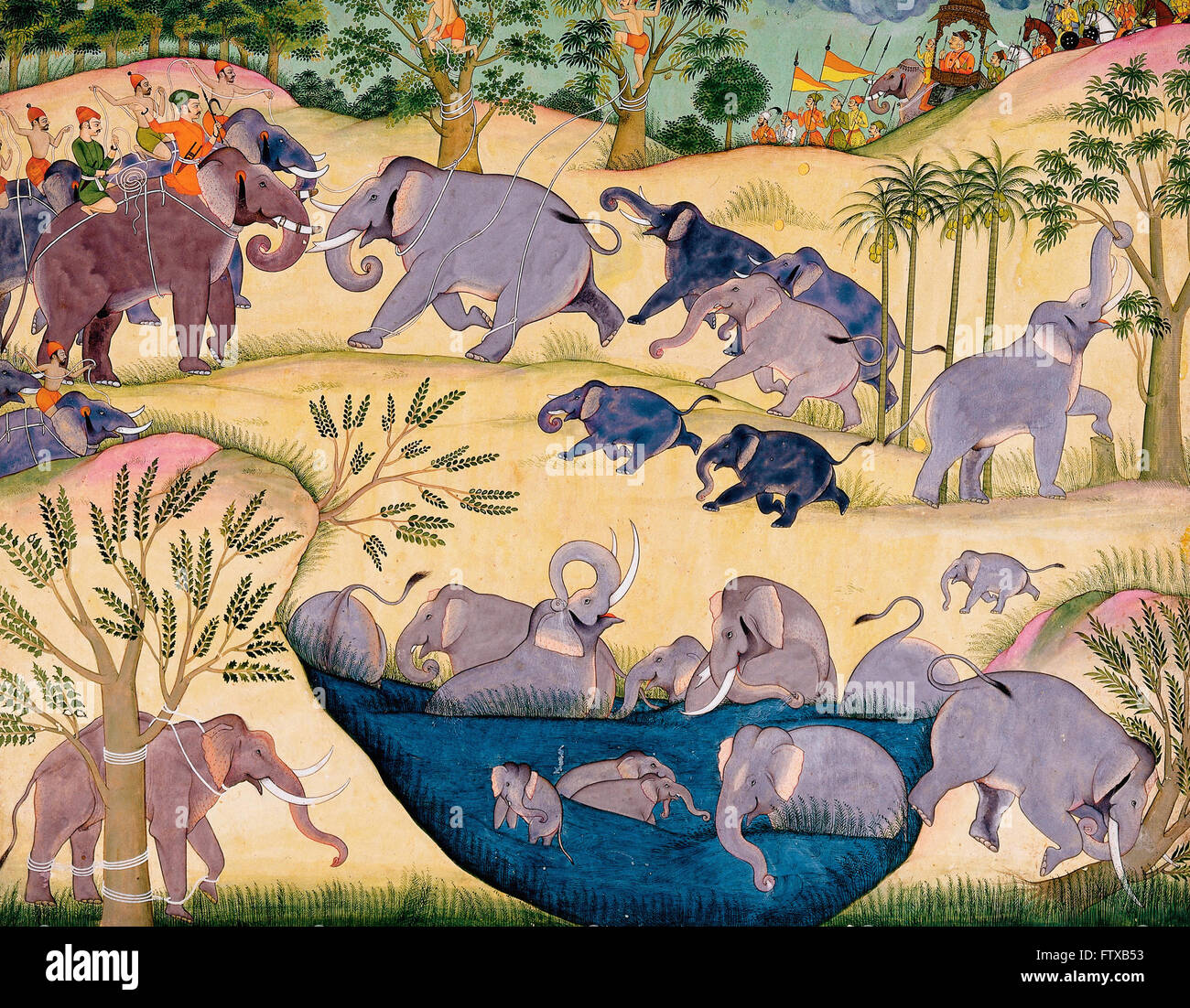 Elephant Hunt of Maharaja Anup Singh of Bikaner -  Cincinnati Art Museum Stock Photo