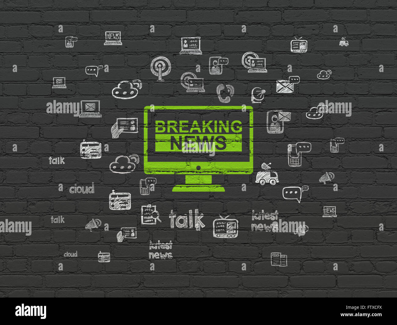 News concept: Breaking News On Screen on wall background Stock Photo ...