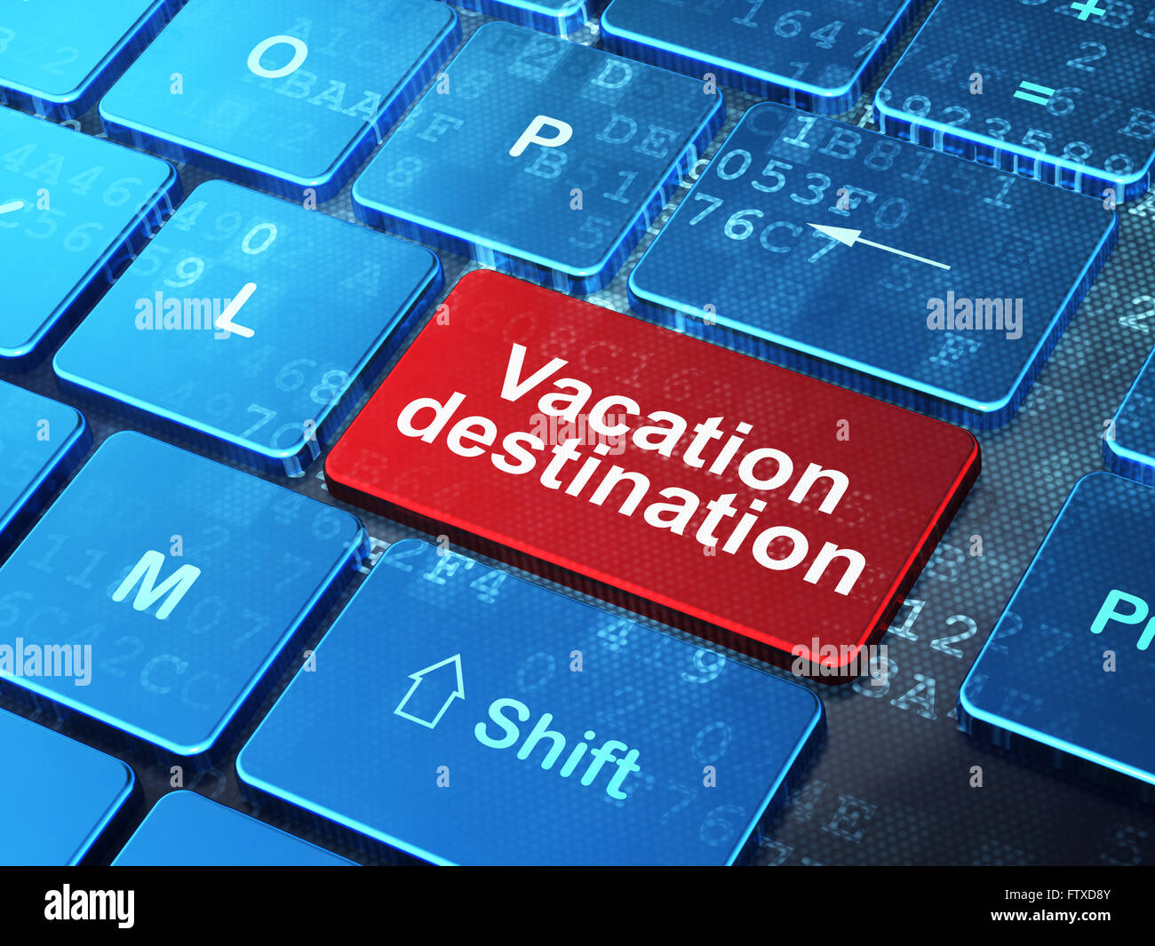 Destination Computer Search Vacation concept: Vacation Destination on computer keyboard background ...