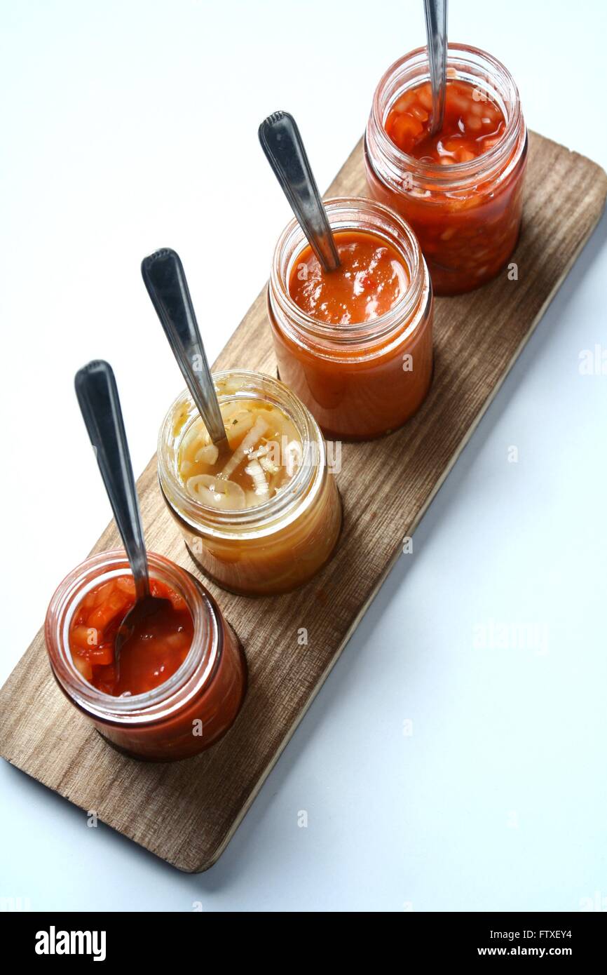 Mexican food dips and sauces in bottles Stock Photo Alamy