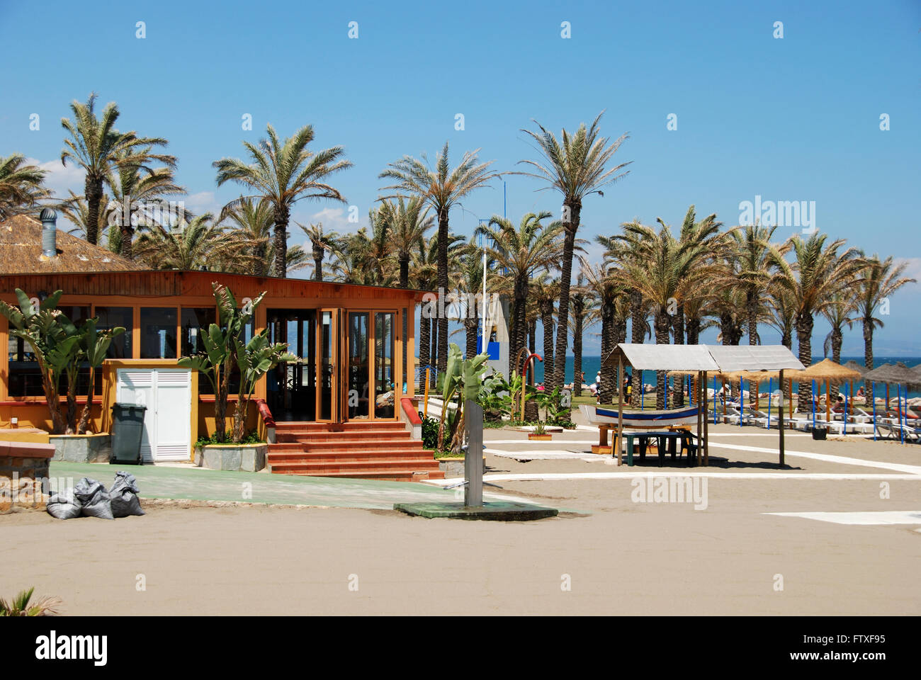 Beach bar on the edge of the beach, Benalmadena, Costa del Sol, Malaga