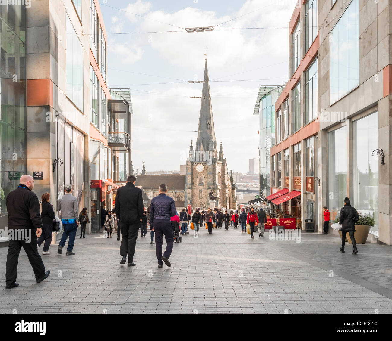 The Bullring Shopping Centre, Birmingham, with St. Martins Church. Stock Photo