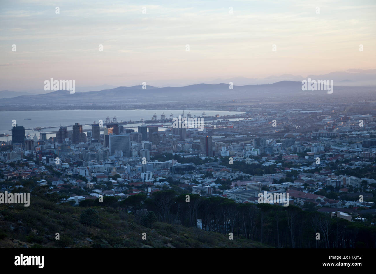 Cape Town Table Bay Harbour and City Early Morning - Cape Town - South Africa Stock Photo