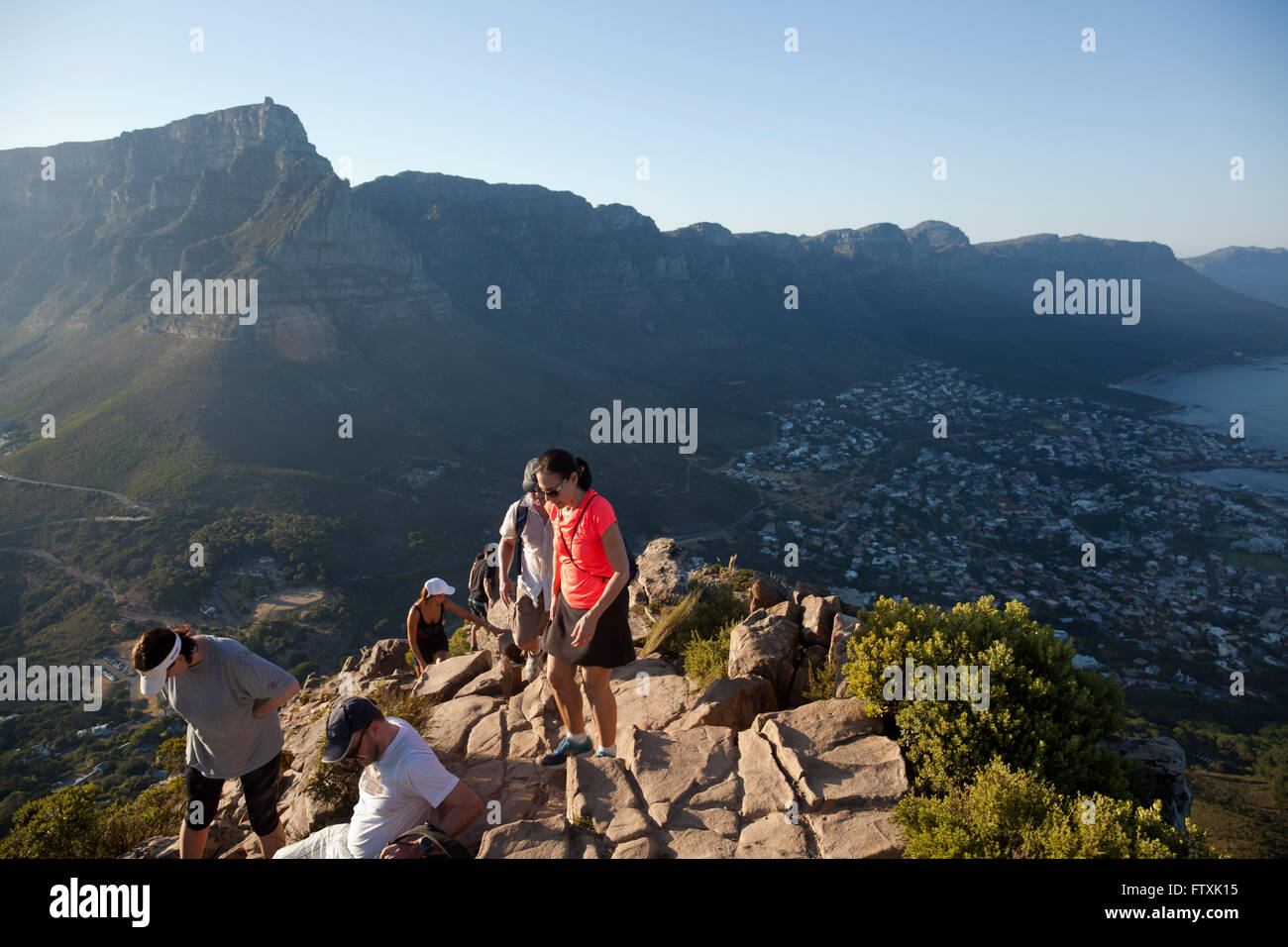 Climbing Lions Head Early morning in Cape Town South Africa Stock
