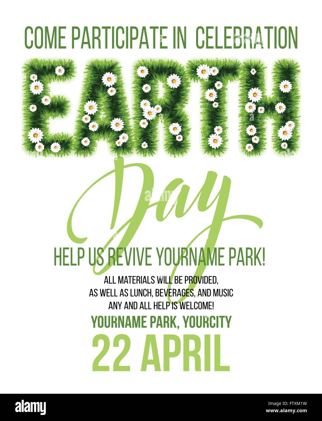 Earth Day poster. Vector illustration with the Earth day grass lettering Stock Vector