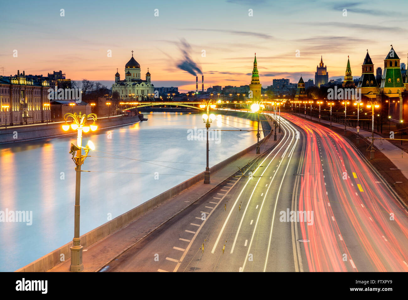 Moskva river at sunset Stock Photo