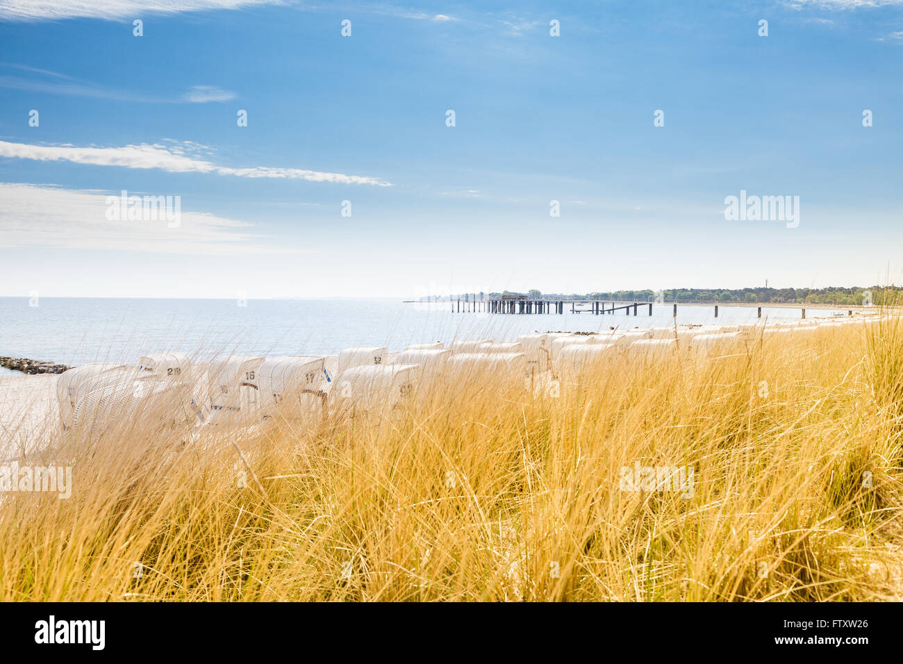 View from a dune at Beach Chairs in Germany Stock Photo - Alamy