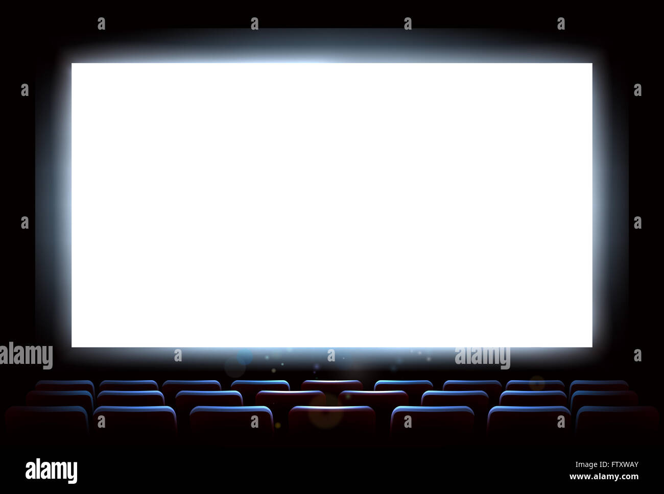An illustration of the interior of a cinema movie theatre with copyspace on the  screen Stock Photo