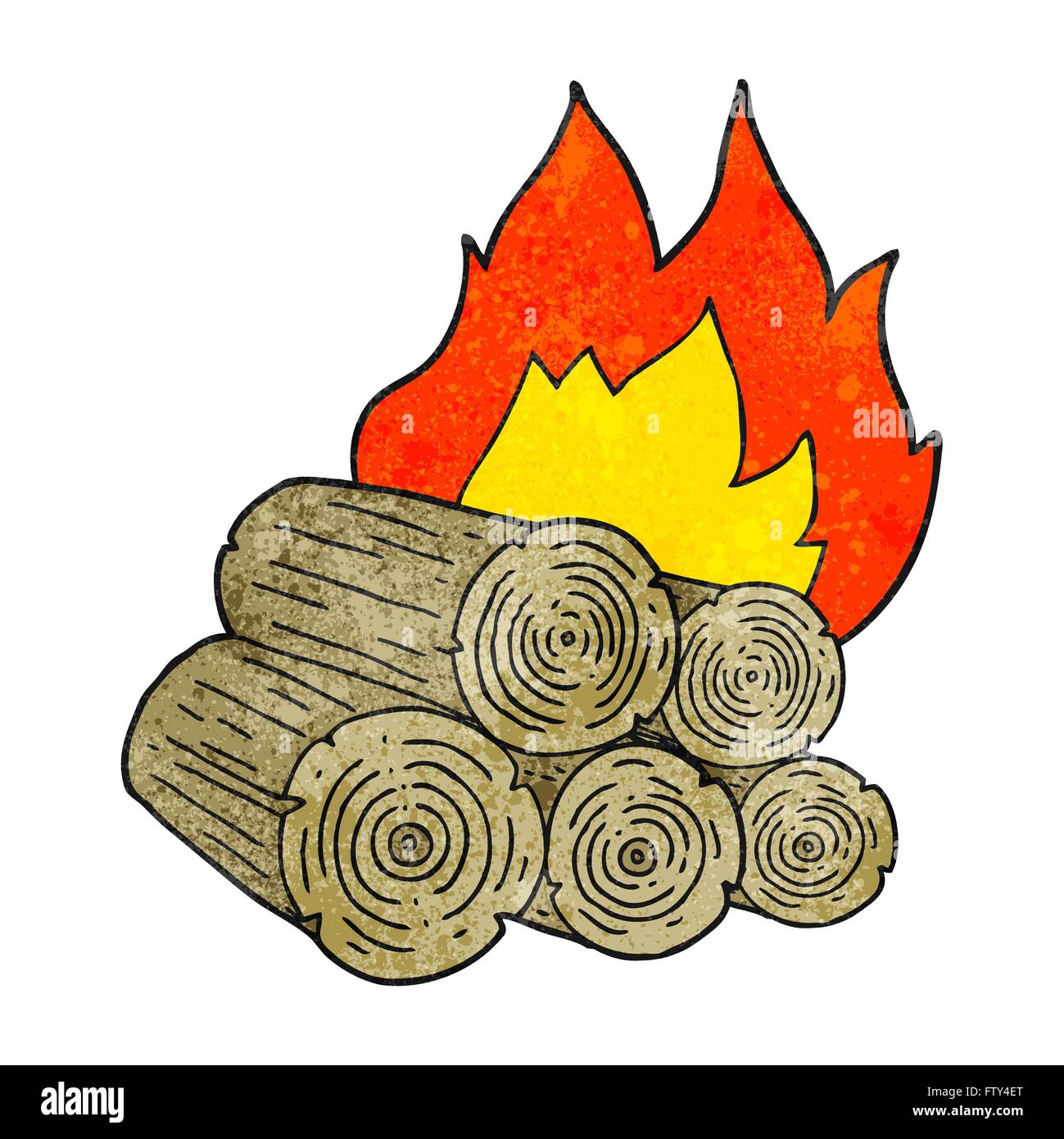 freehand textured cartoon burning logs Stock Vector