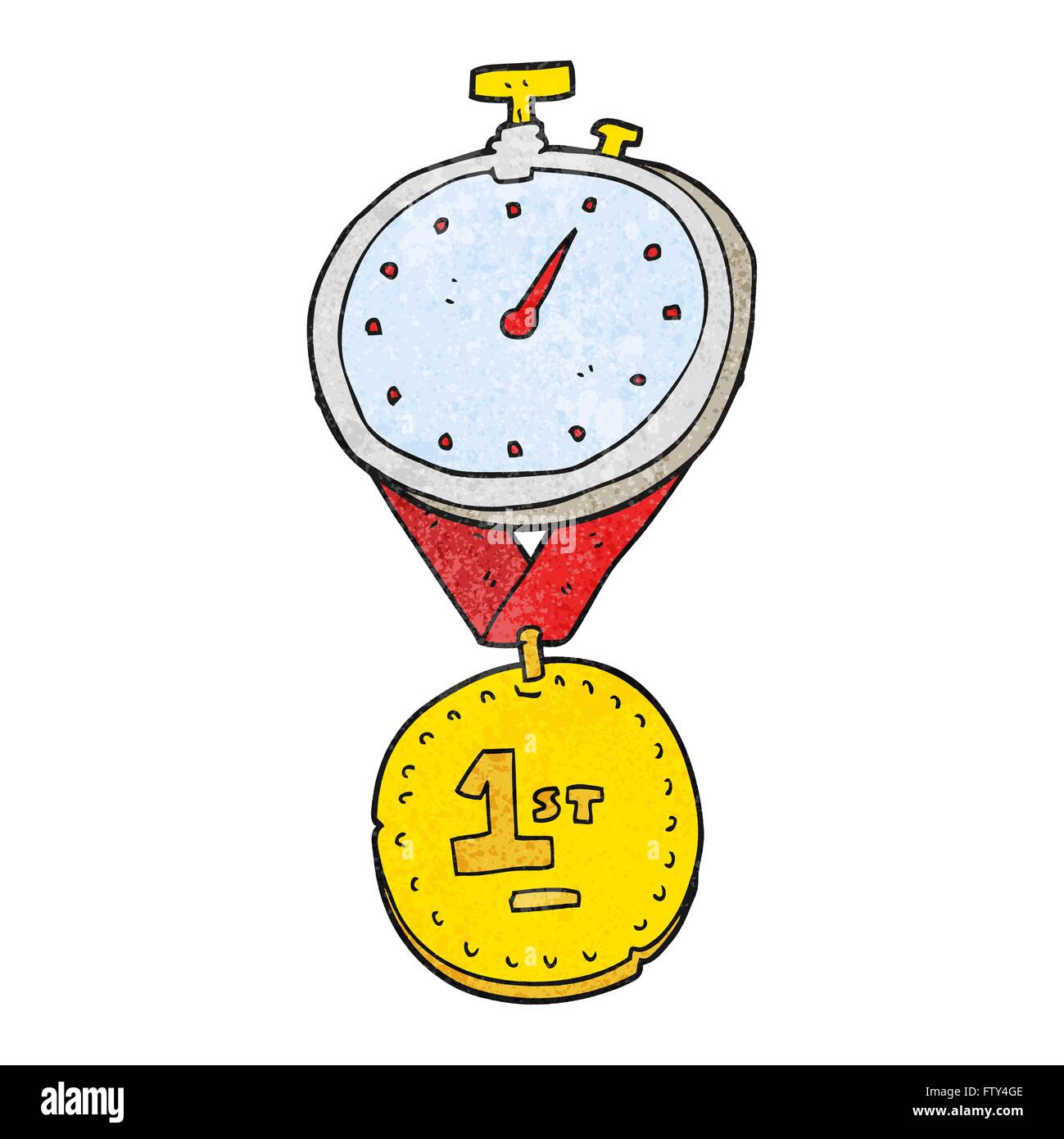 freehand textured cartoon stopwatch and medal Stock Vector