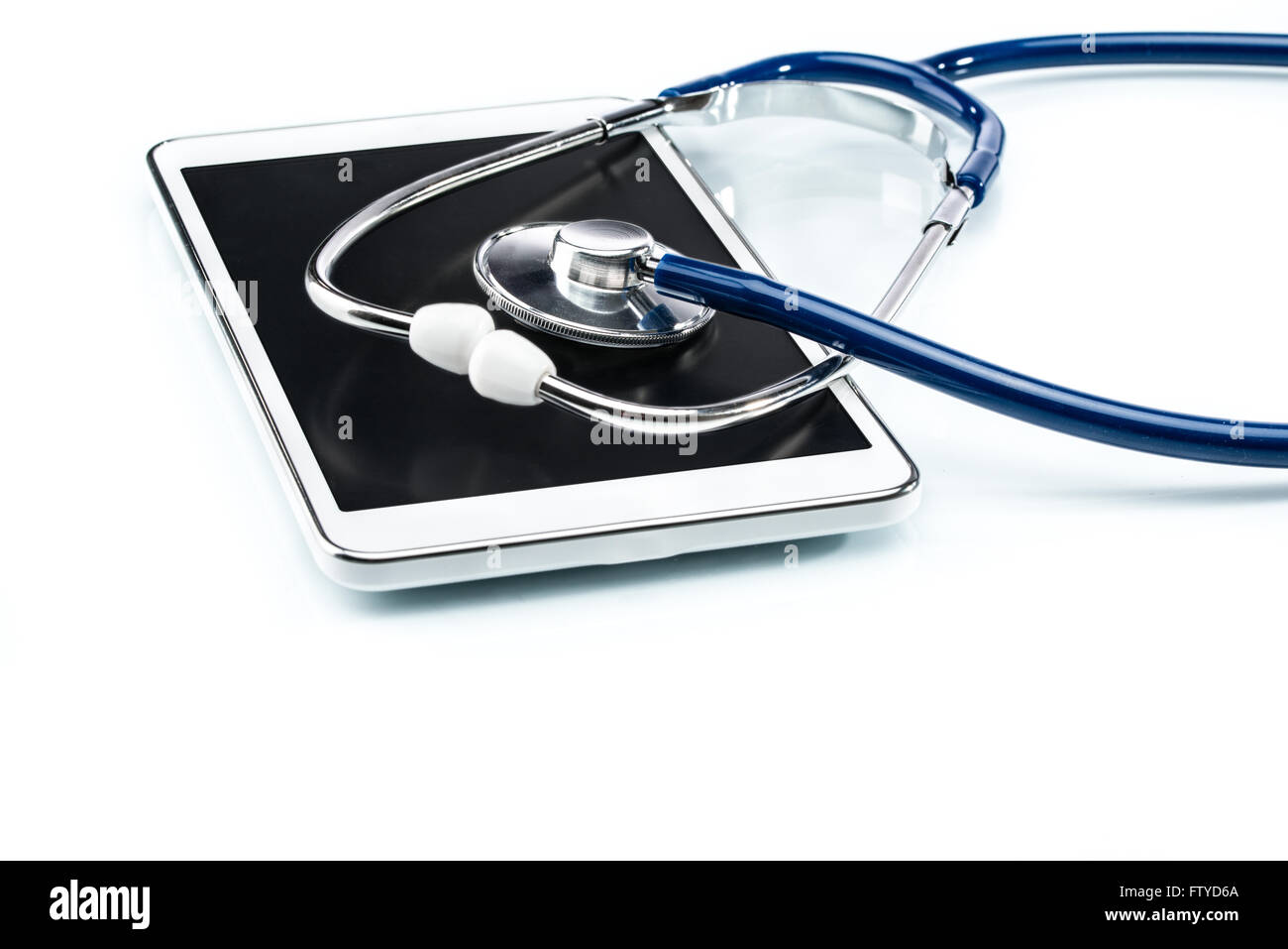 Medical Research,digital tablet and stethoscope, doctor workplace Stock Photo