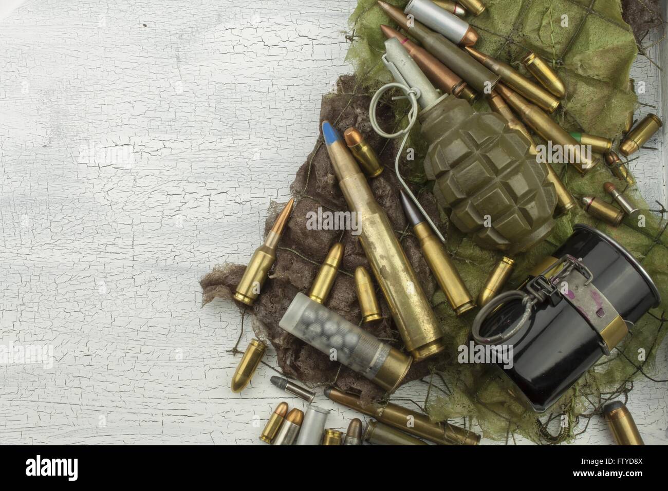 Different types of ammunition. Bullets of different calibers and types