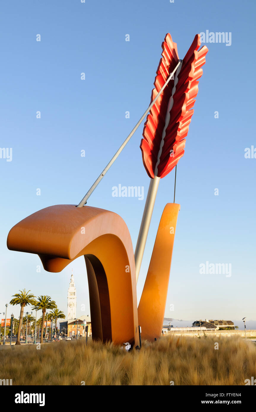 Cupid's Span sculpture Claes Oldenburg Coosje van Bruggen Rincon Park San Francisco Stock Photo