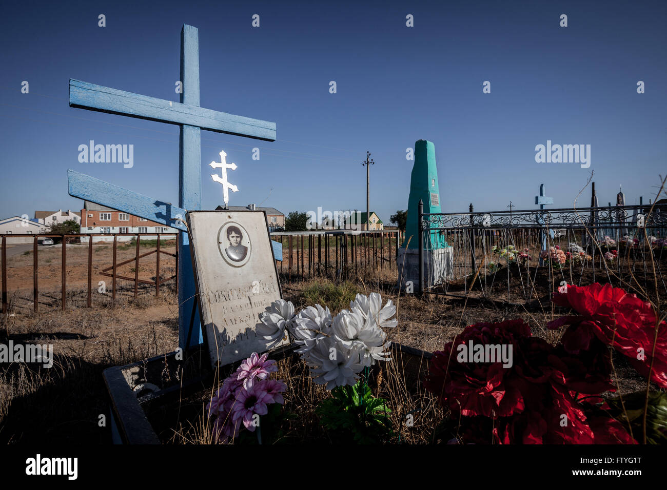 Kazakhstan, Kazakistan, Asia,a cemetery. Stock Photo