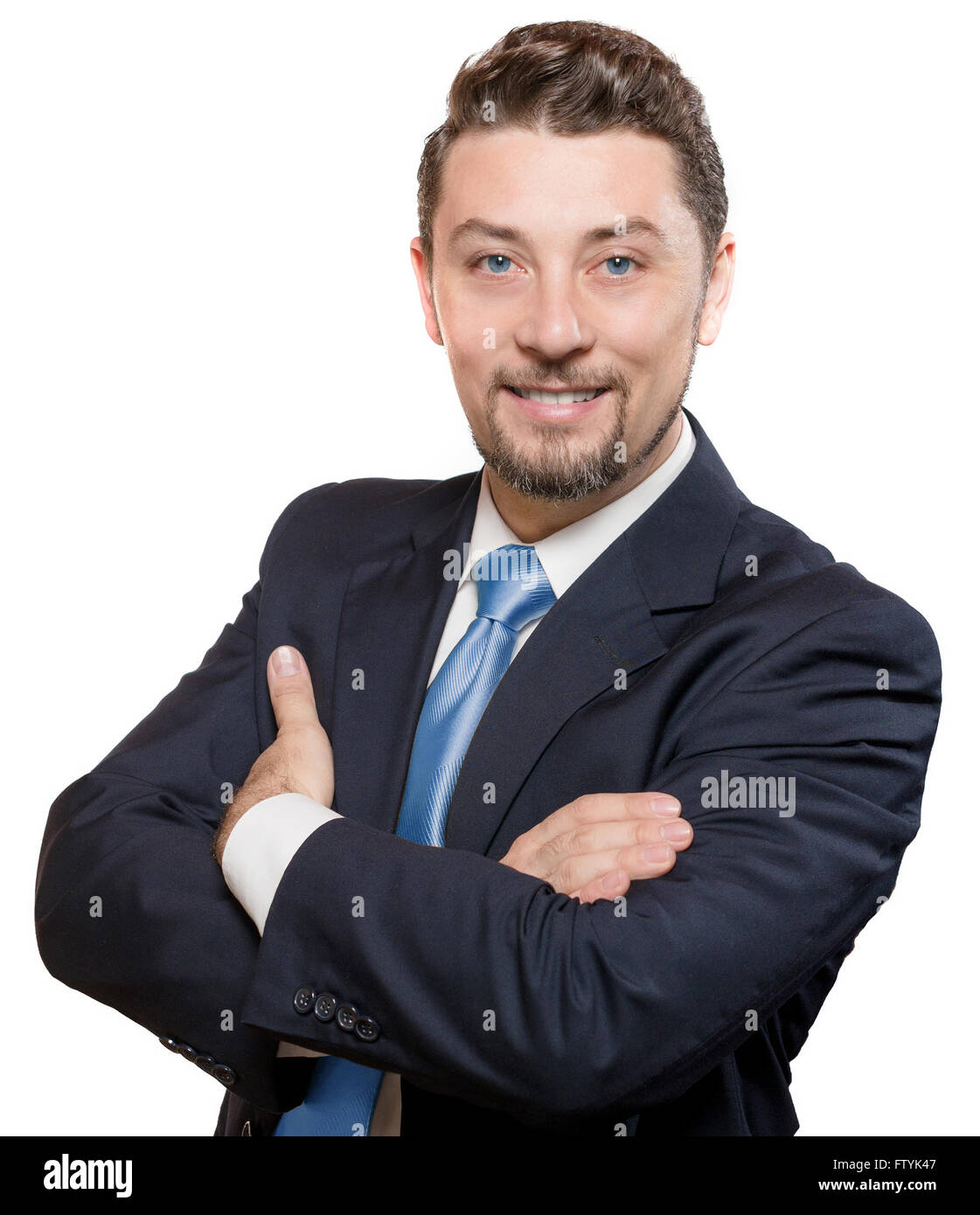 Blue Eyes and Tie Businessman Standing Confidently and Smiling Stock Photo