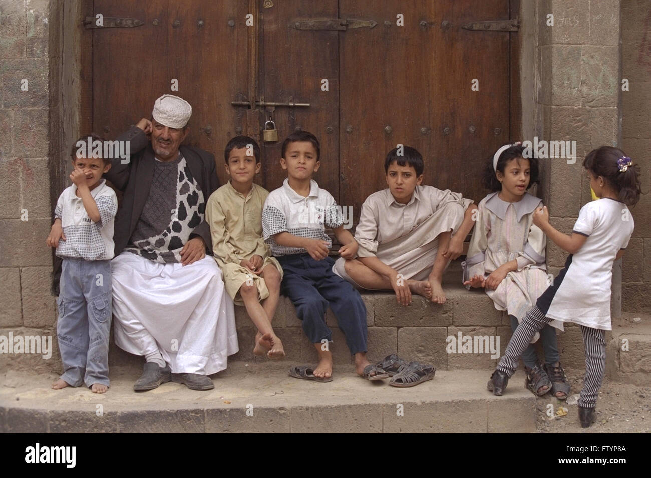 PICTURE SHOWS A LOCAL FAMILY IN THE STREETS OF SANA'A, YEMEN Stock ...