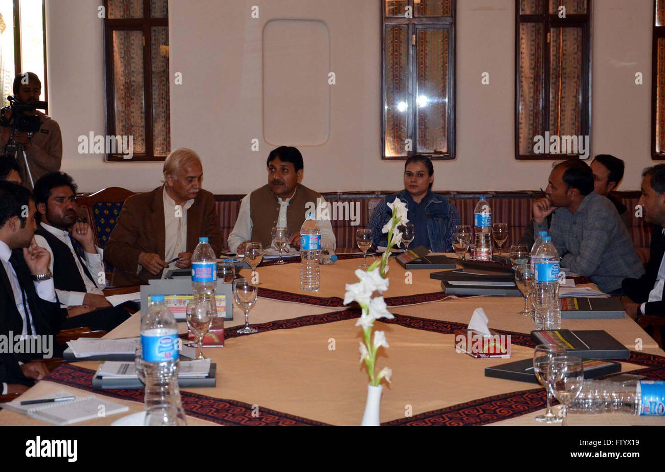 MPA Samina Khan Marwat presiding seminar against child marriages, held in Quetta on Wednesday, March 30, 2016. Nusrat Ullah Zehri and others are also present on the occasion. Stock Photo