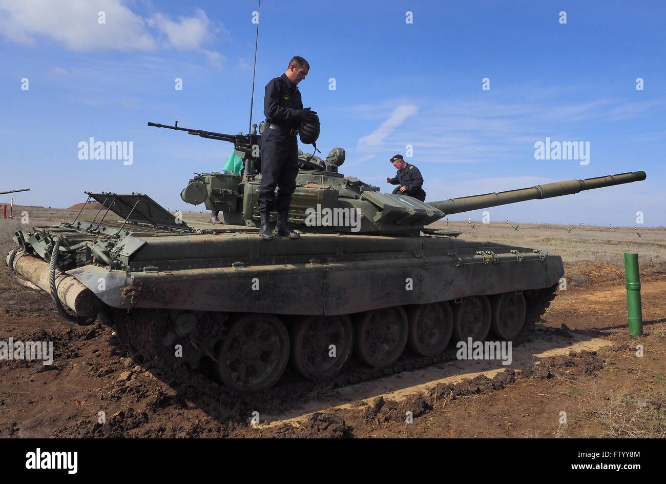 Volgograd Region Russia March 30 16 T 72b3 Tank Crew Members During A Regional Stage Of The 16 Tank Biathlon Competition At Prudboi Firing Range As Part Of The Preparations For The 16