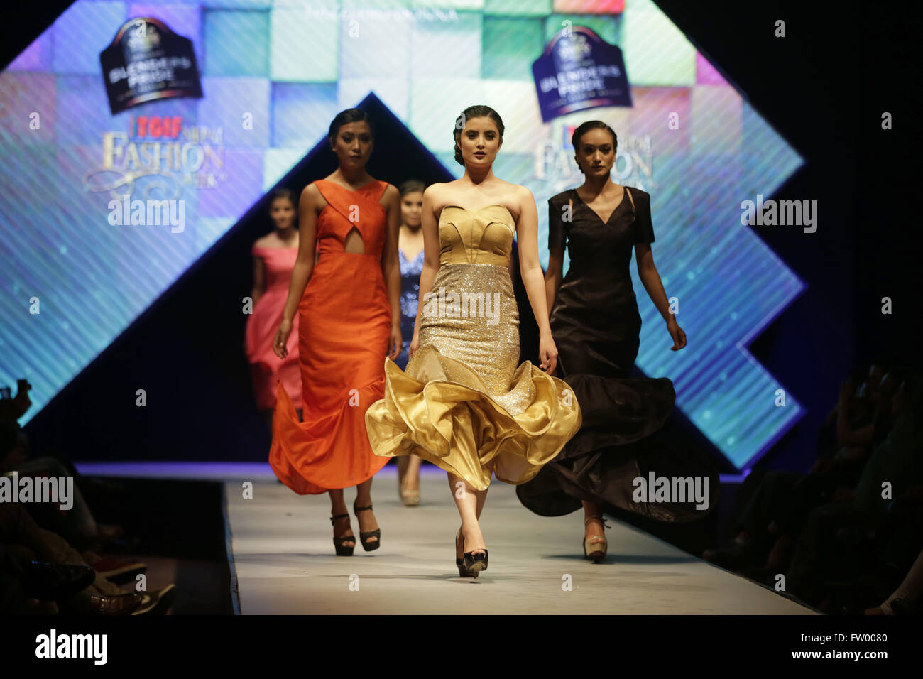 Kathmandu, Nepal. 30th Mar, 2016. Nepalese models catwalk on the runway during the Nepal fashion